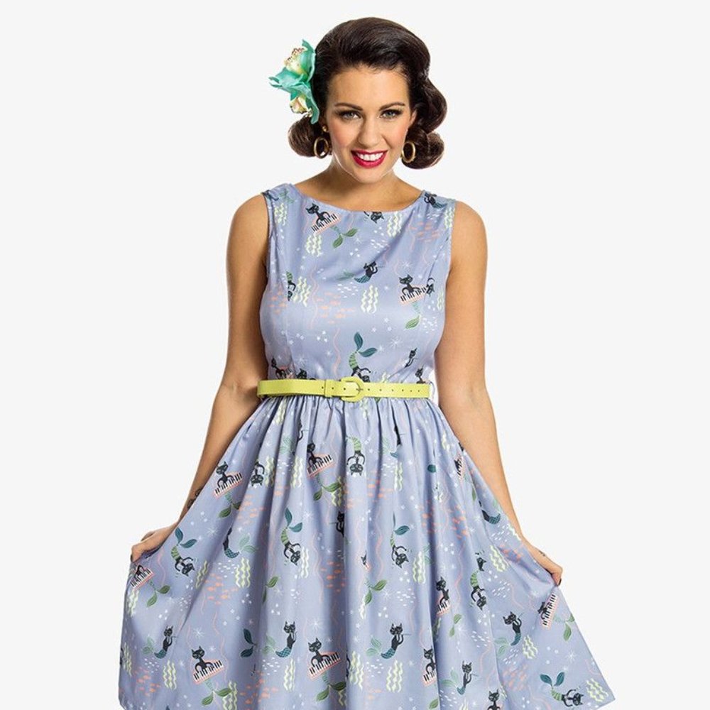 Lindy Bop Audrey Mer-cat Print Swing Dress, XL